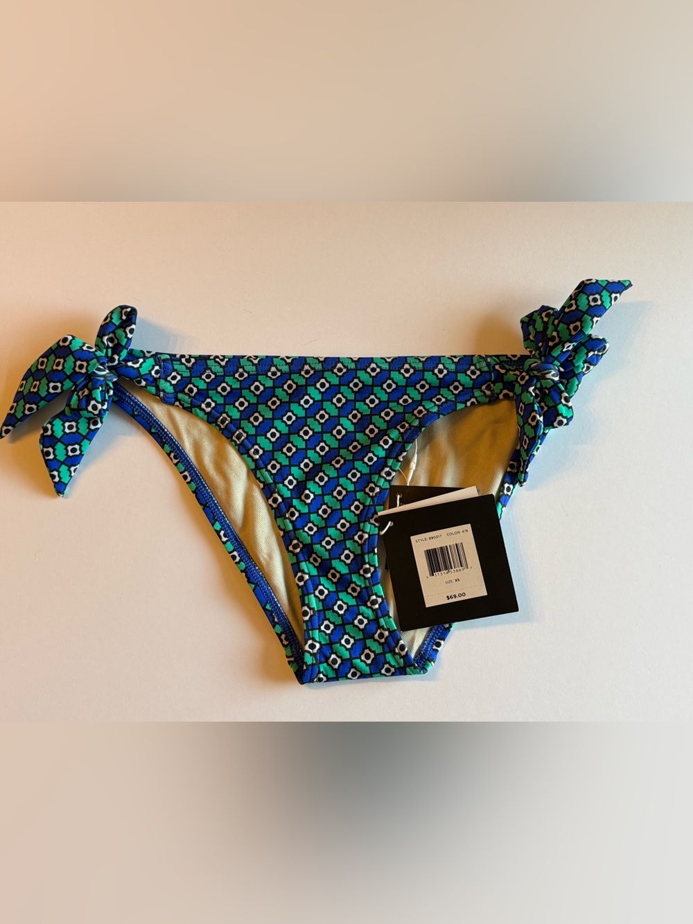 Echo Women's Blue Green Geo Print Swim Bikini Bottom $69 NWT XS